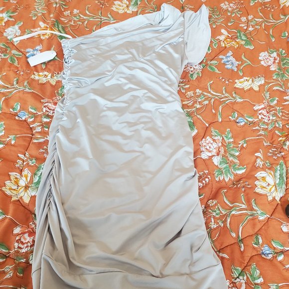 Off the shoulder Silver ruched dress - Picture 2 of 6